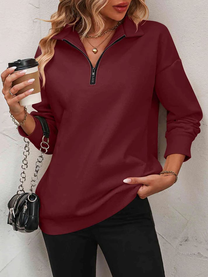 Sudadera con hombros caídos y cremallera para mujer