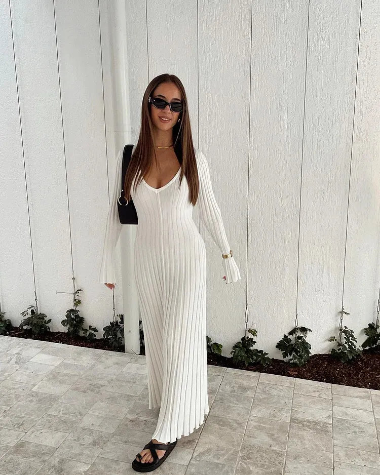 Vestido midi de punto con mangas, otoño 2024 (Compra 2 y envío gratis)