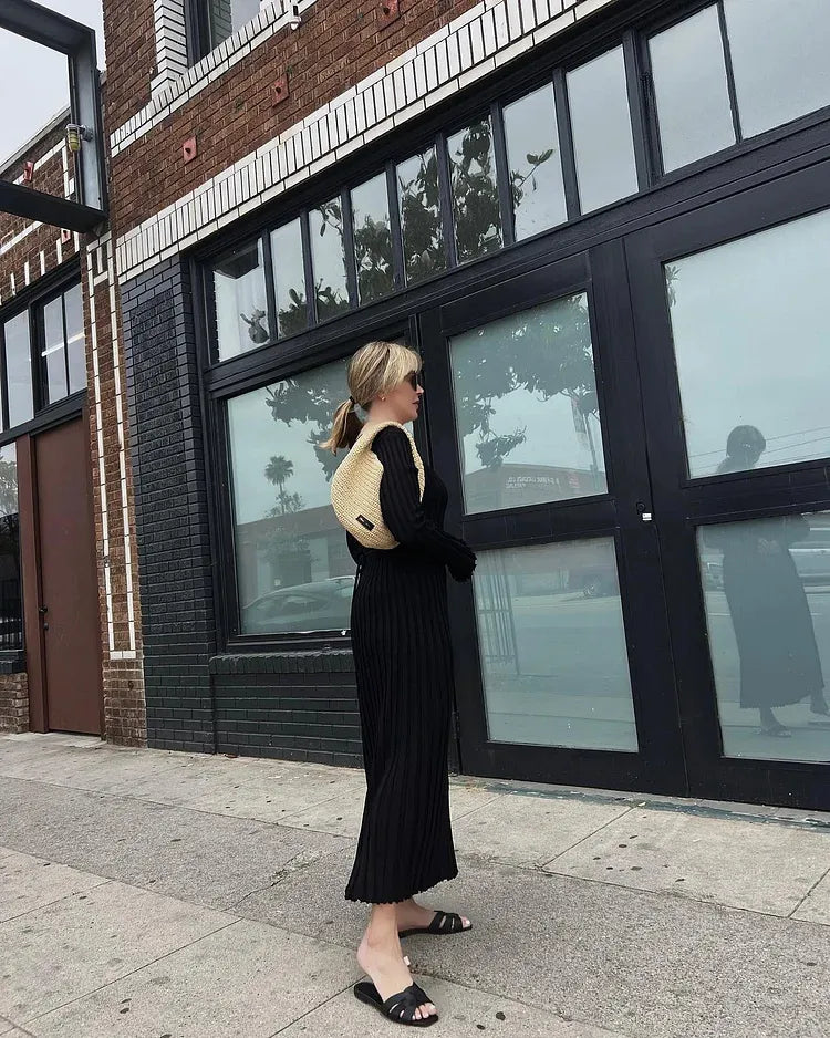 Vestido midi de punto con mangas, otoño 2024 (Compra 2 y envío gratis)