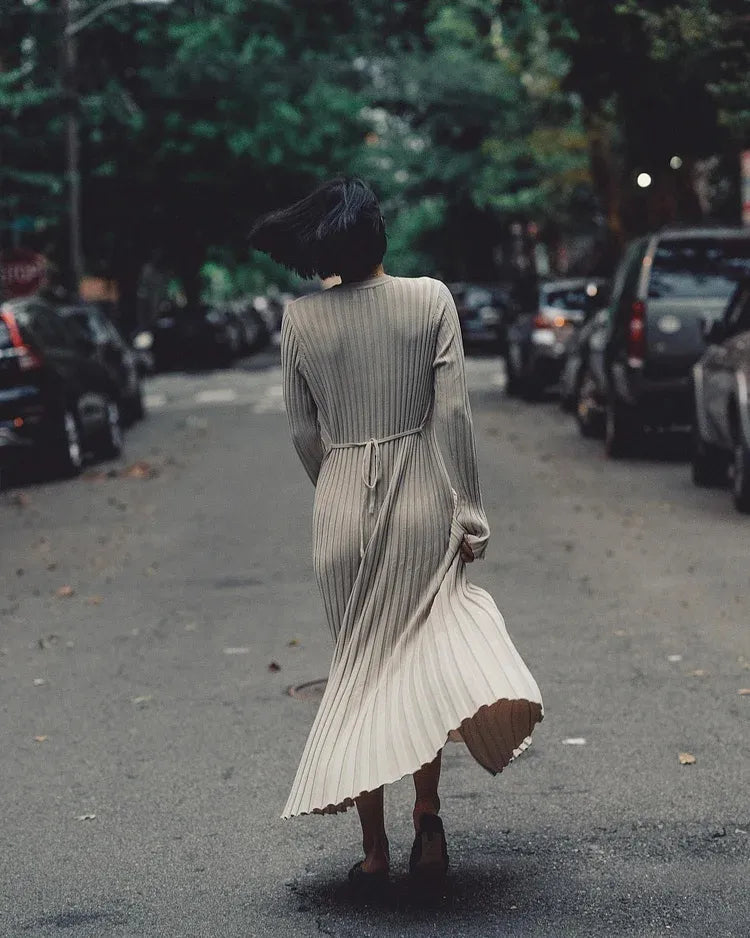 Vestido midi de punto con mangas, otoño 2024 (Compra 2 y envío gratis)