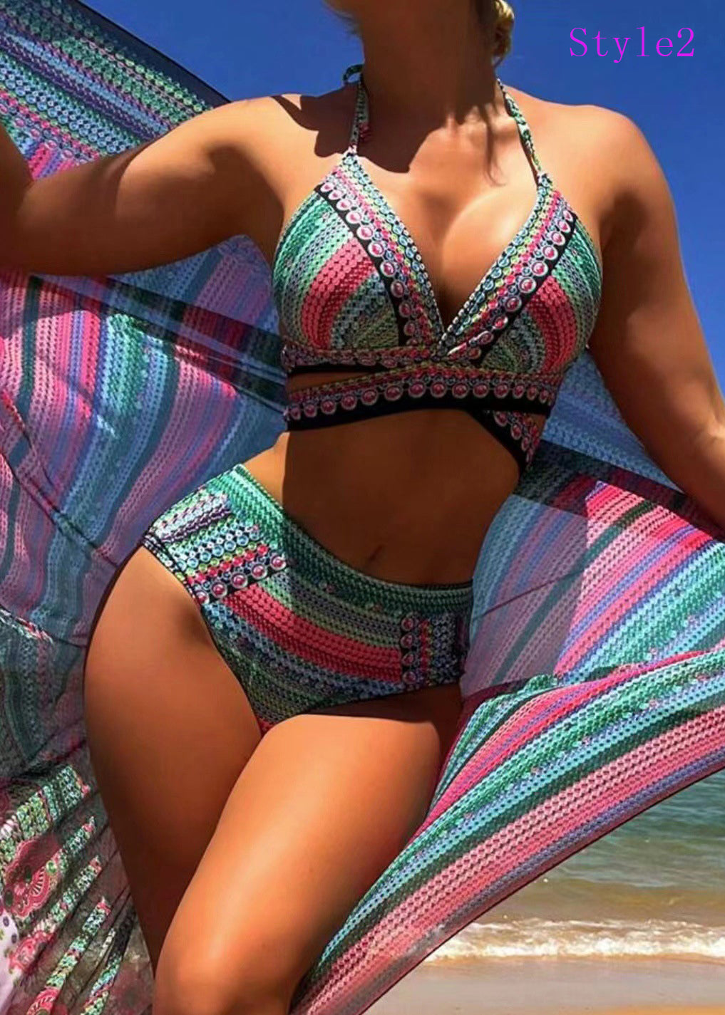 Nuevo traje de baño bikini de tres piezas para playa 2024