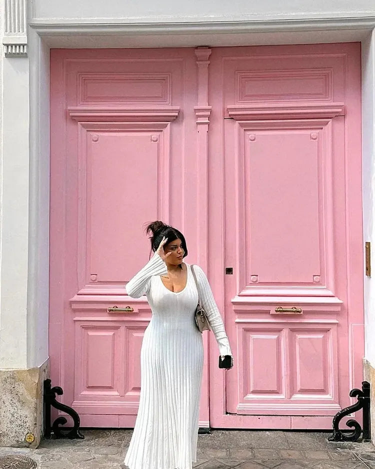Vestido midi de punto con mangas, otoño 2024 (Compra 2 y envío gratis)