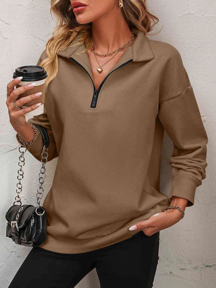 Sudadera con hombros caídos y cremallera para mujer