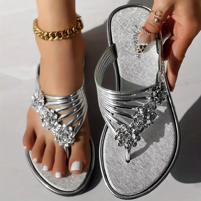 ÚLTIMO DÍA 50% DE DESCUENTO - Chanclas planas con estampado floral, de punta abierta y antideslizantes para mujer