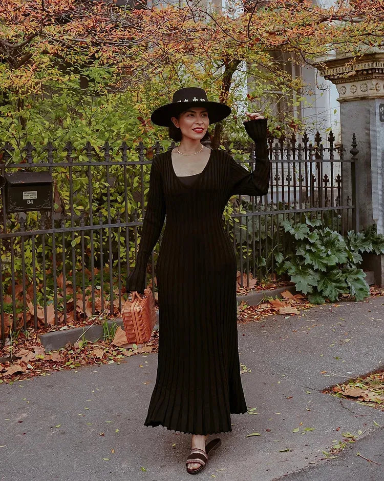 Vestido midi de punto con mangas, otoño 2024 (Compra 2 y envío gratis)