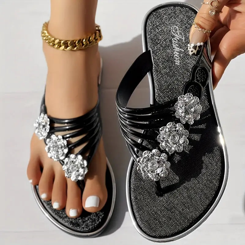 ÚLTIMO DÍA 50% DE DESCUENTO - Chanclas planas con estampado floral, de punta abierta y antideslizantes para mujer