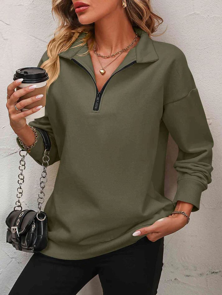 Sudadera con hombros caídos y cremallera para mujer