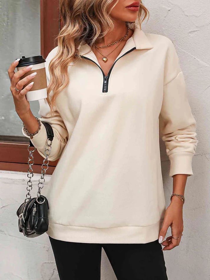 Sudadera con hombros caídos y cremallera para mujer