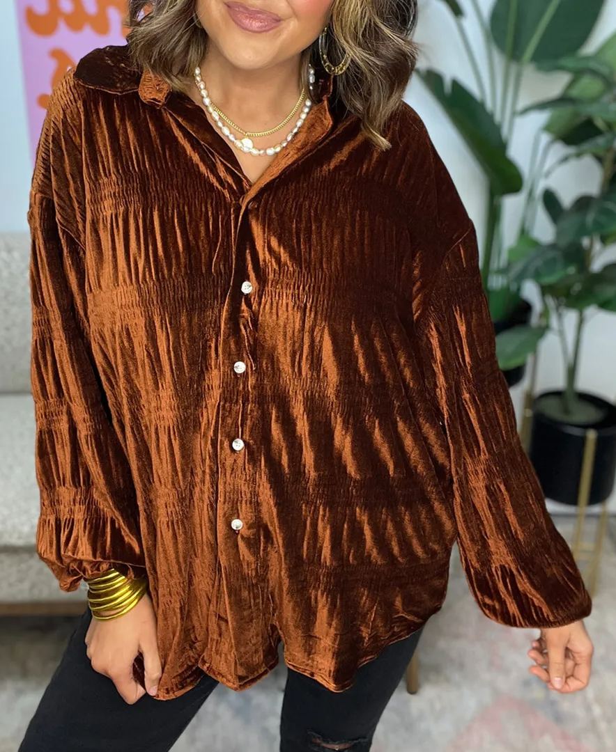 2024 New Women's Shirred Velvet Button Down Top (Buy 2 Free Shipping)