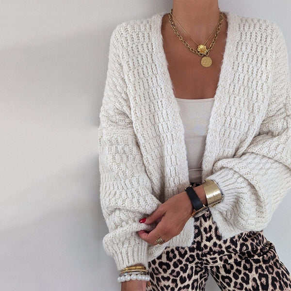 White Plain Collarless Cardigan