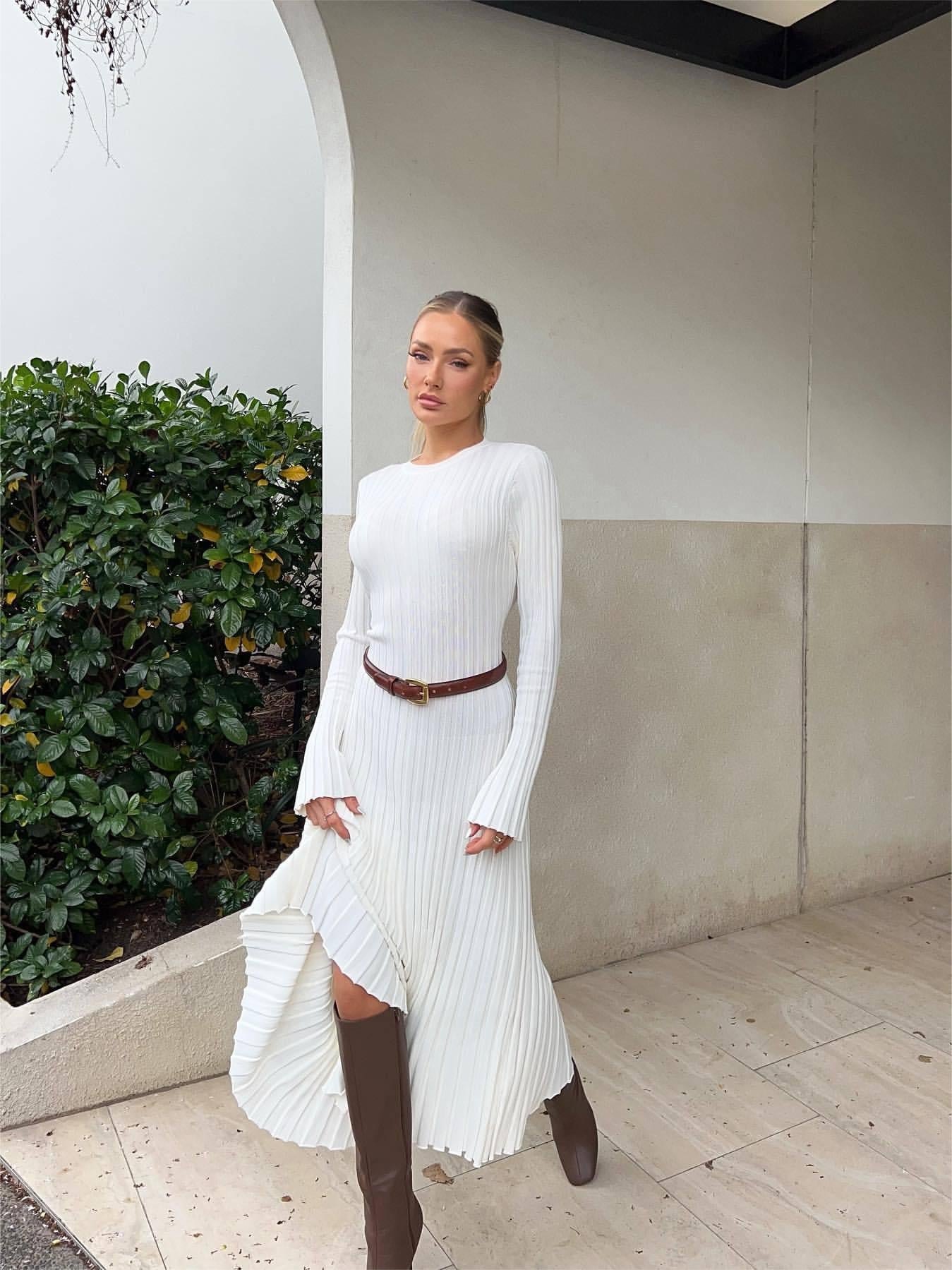Vestido midi de punto con mangas, otoño 2024 (Compra 2 y envío gratis)