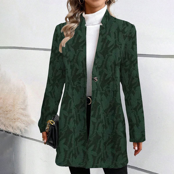 Green Collarless Long Sleeve Outerwear