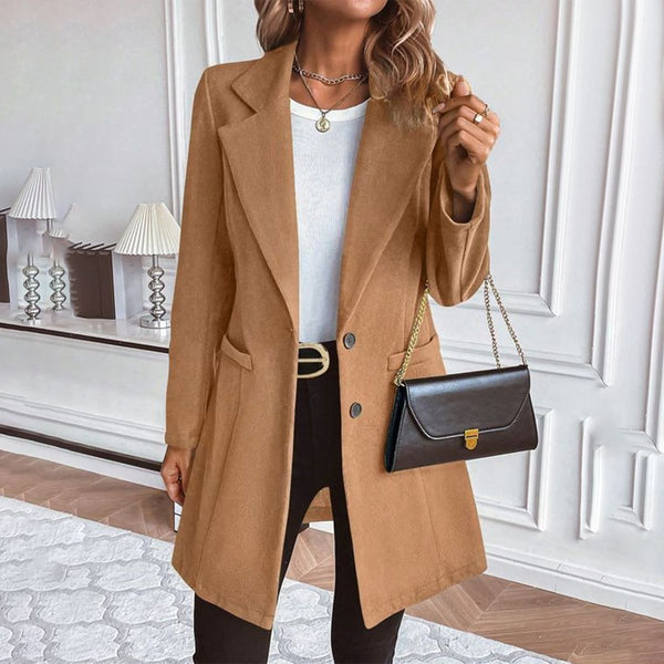 Groovy Brown Plain Long Sleeve Lapel Outerwear