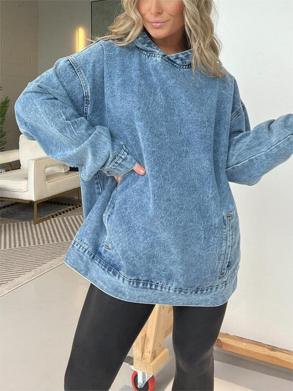 2024 New Denim Hooded Sweatshirt with Front Pockets (Buy 2 Free Shipping)