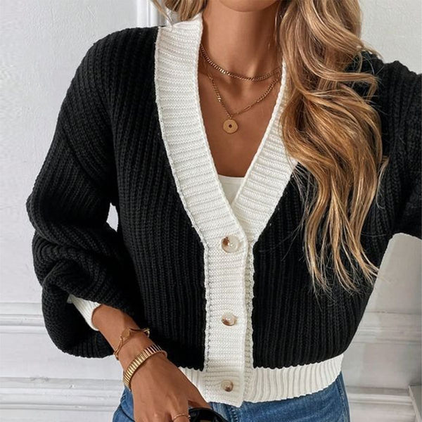 Black And White Color Block Cardigan