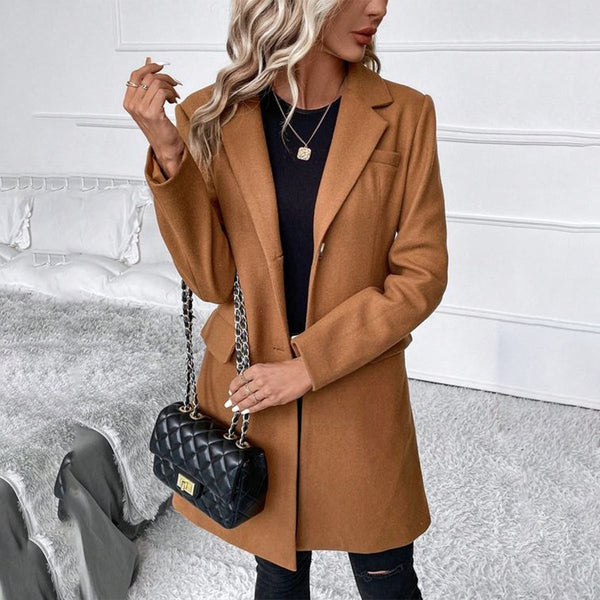 Stylish Plain Brown Lapel Outerwear