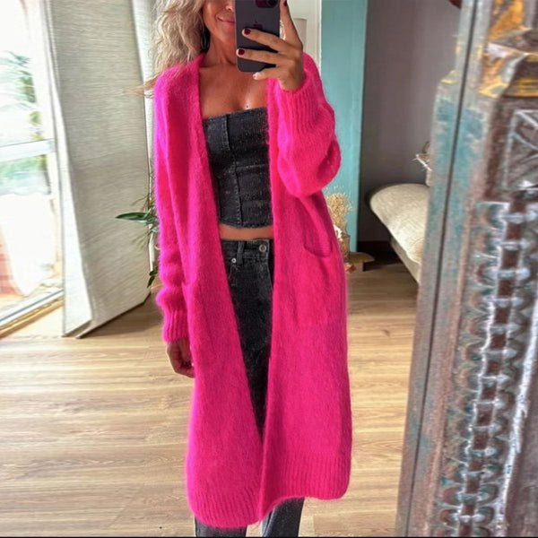 Pink Long Sleeve Plain Cardigan