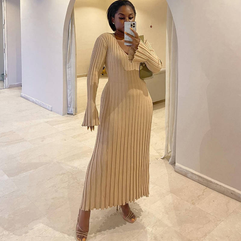 Vestido midi de punto con mangas, otoño 2024 (Compra 2 y envío gratis)