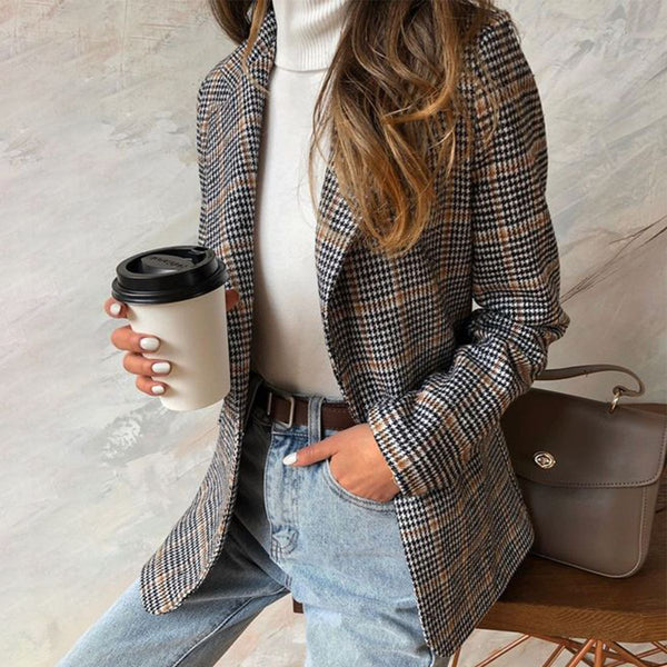 Elegant Check Long Sleeve Blazer