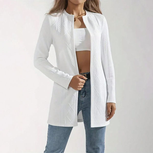 White Plain Collarless Long Sleeve Outerwear