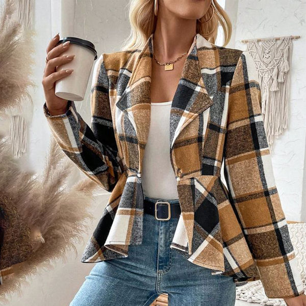 Taupe Long Sleeve Plaid Outerwear