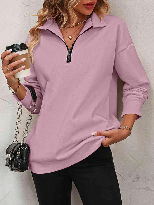 ⏰Hot Sale-Women's Zip-Up Dropped Shoulder Sweatshirt