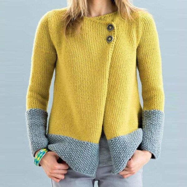 Dark Yellow Button Front Long Sleeve Sweater