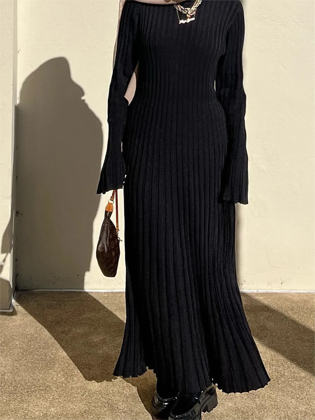 Vestido midi de punto con mangas, otoño 2024 (Compra 2 y envío gratis)