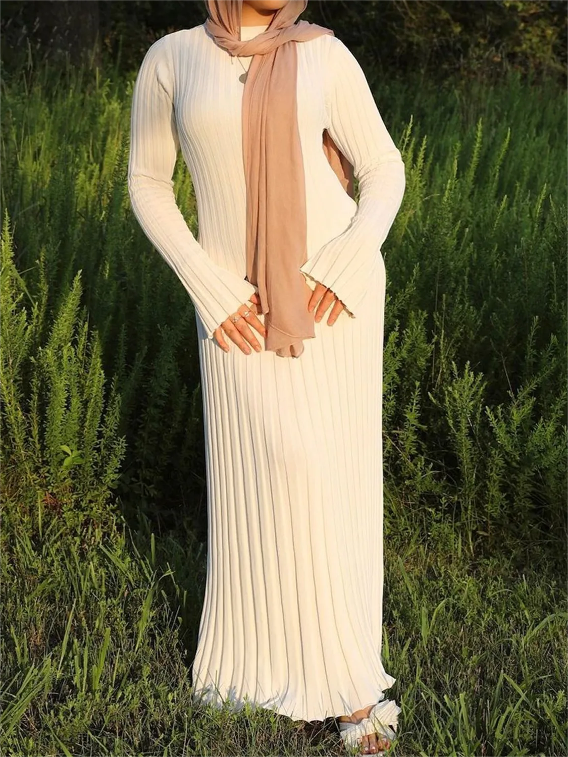 Vestido midi de punto con mangas, otoño 2024 (Compra 2 y envío gratis)