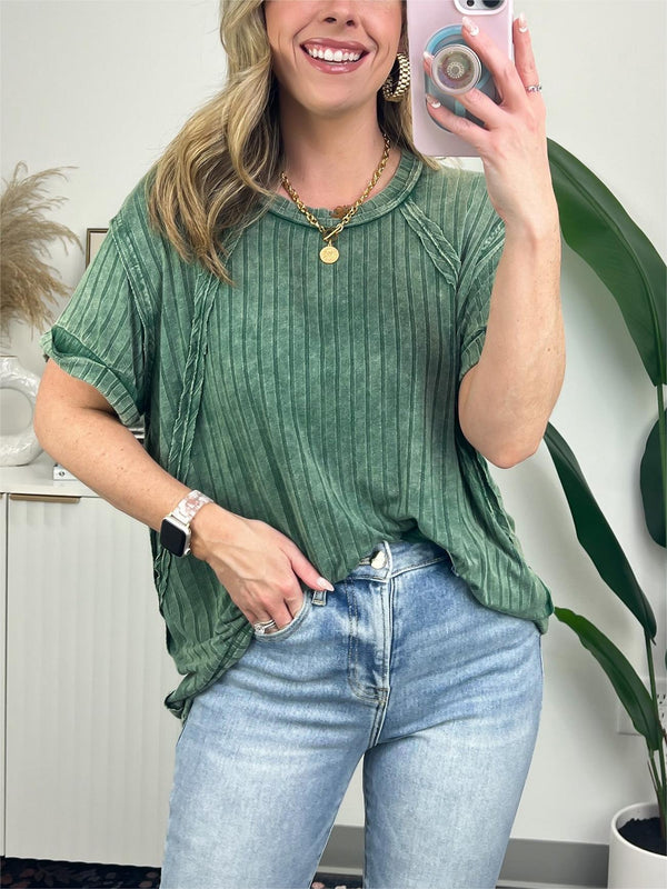 Women's Slouchy Ribbed Mineral Wash Tee (Buy 2 Free Shipping)