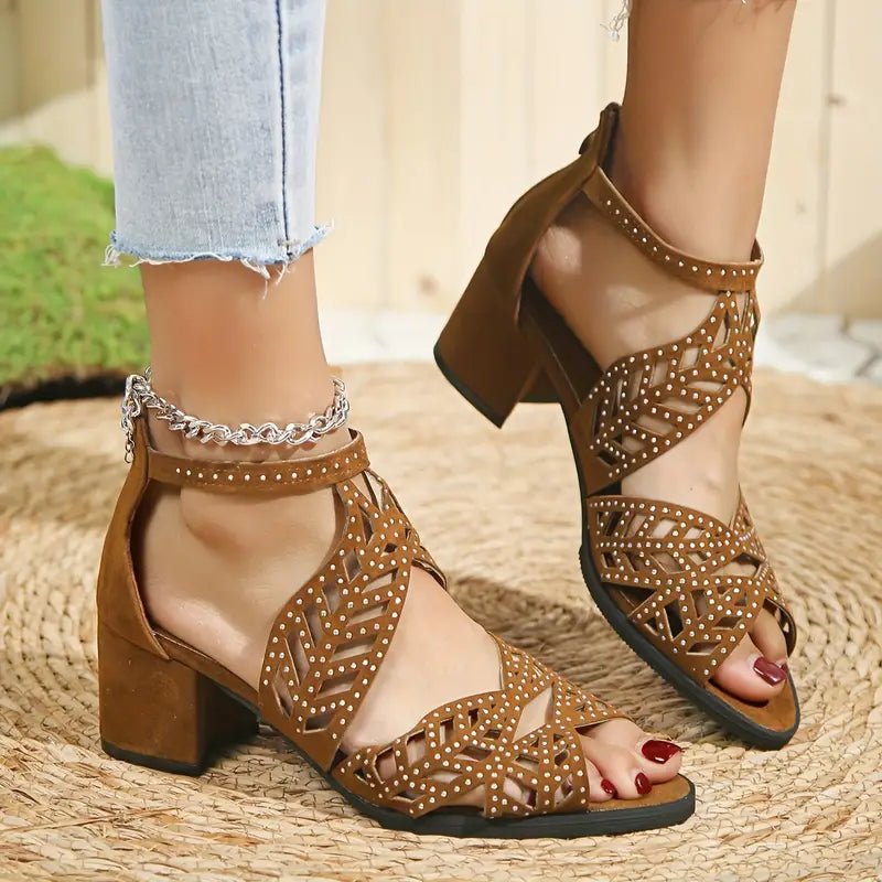 🔥VENTA FLASH 2024 50% DE DESCUENTO🔥Sandalias de tacón grueso con agujeros de moda para mujer 