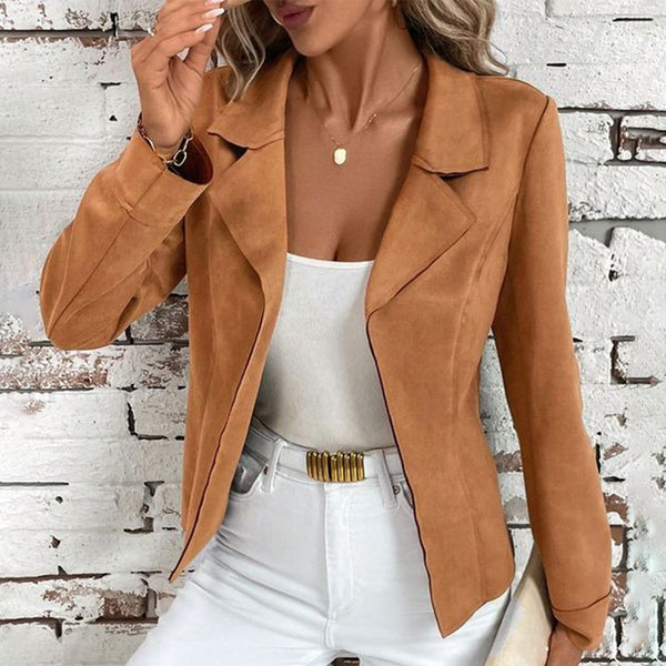 Taupe Plain Long Sleeve Lapel Blazer