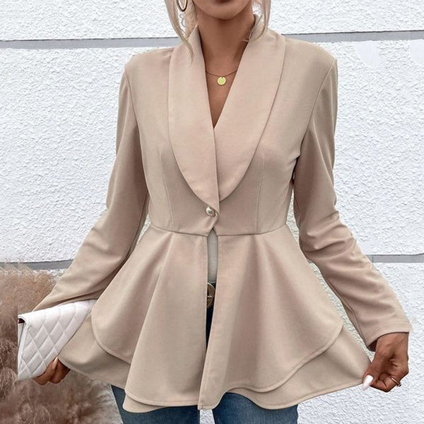 Apricot Plain Long Sleeve Lapel Outerwear