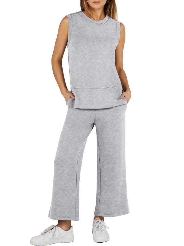 Women's Sleeveless Wide Leg Tracksuits 2 Piece Sets (Buy 2 Free Shipping)