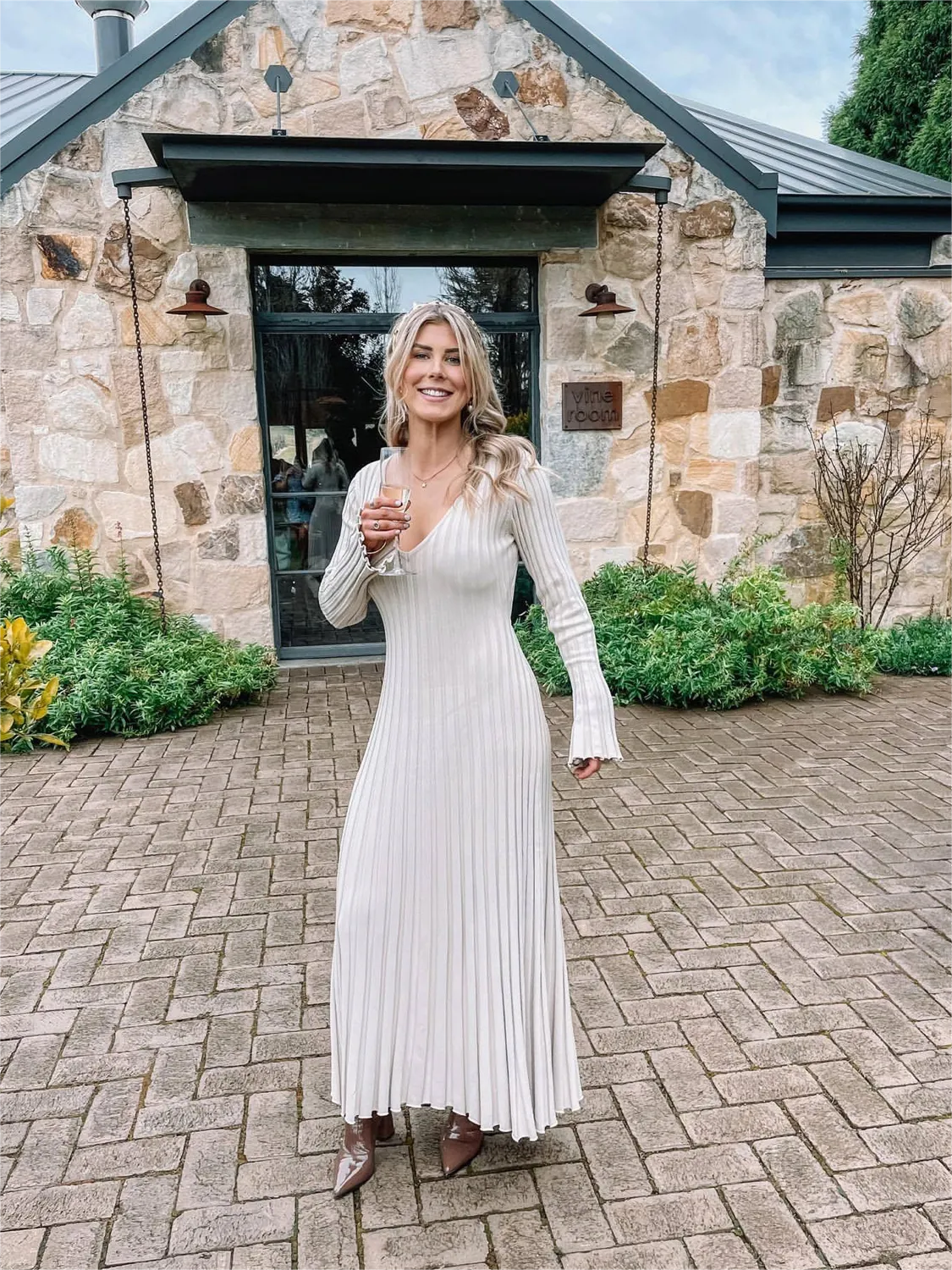 Vestido midi de punto con mangas, otoño 2024 (Compra 2 y envío gratis)