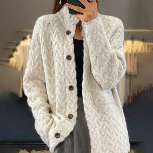 White Long Sleeve Plain Cardigan