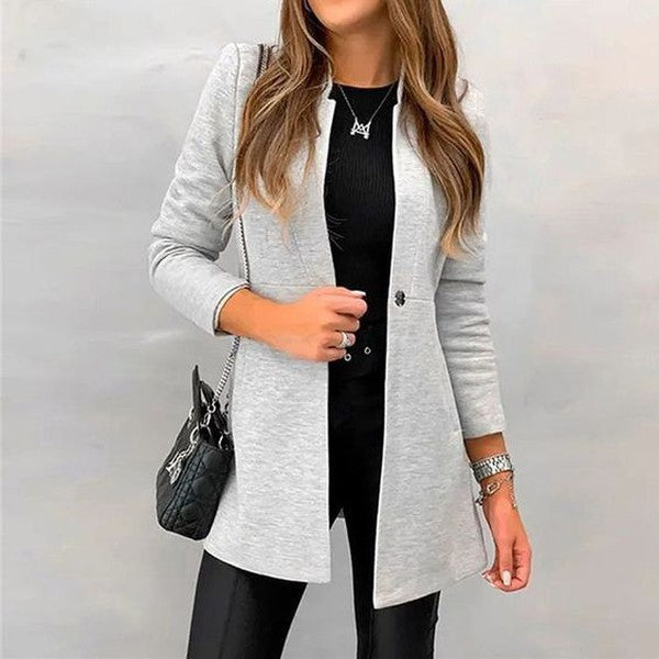 Grey Long Sleeve Plain Cardigan