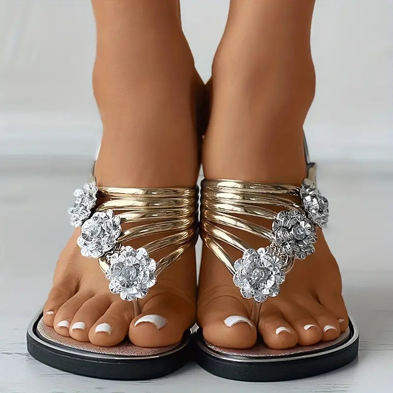 ÚLTIMO DÍA 50% DE DESCUENTO - Chanclas planas con estampado floral, de punta abierta y antideslizantes para mujer 