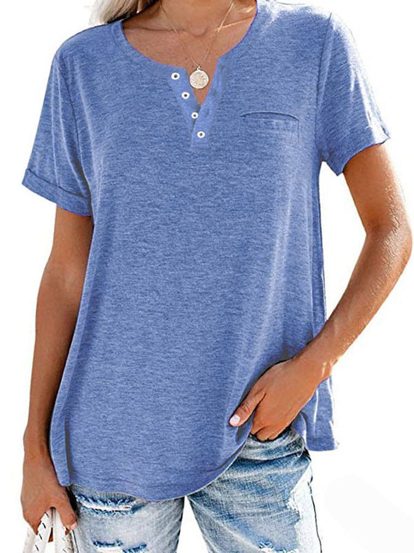 Fashion Solid Color Pocket Short Sleeve T-Shirt (Buy 3 Free Shipping)