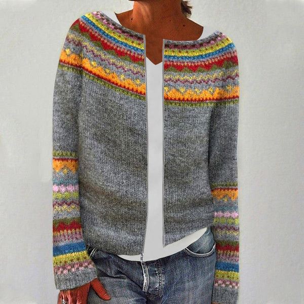 Grey Long Sleeve Striped Cardigan