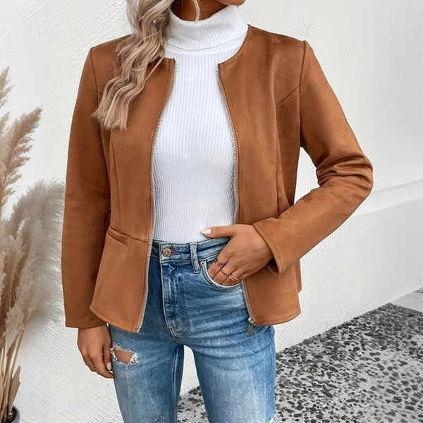 Brown Long Sleeve Plain Outerwear